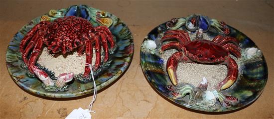 Two Palissy style crab dishes